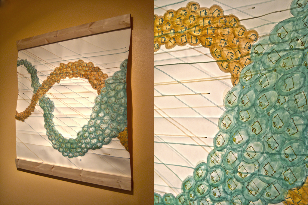 Circuit, watercolor on Paper and Wood, 47" x 43"