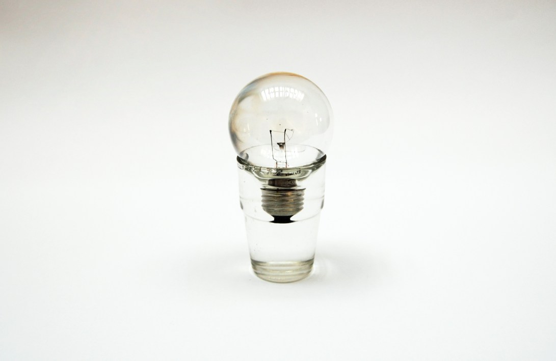 Creature #3,  lightbulb, glassware, and water, 3" diameter 7" height