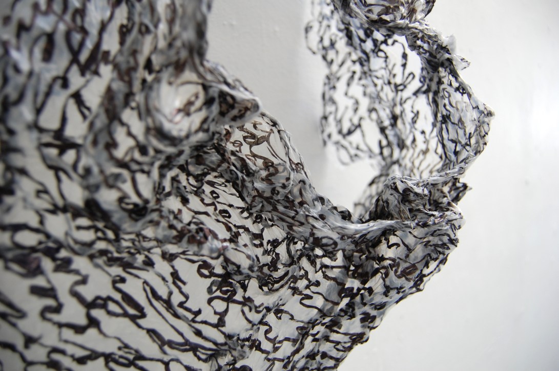 Don't Forget Me, Ink on Plastic Sheeting, 12" x 15" x 8"