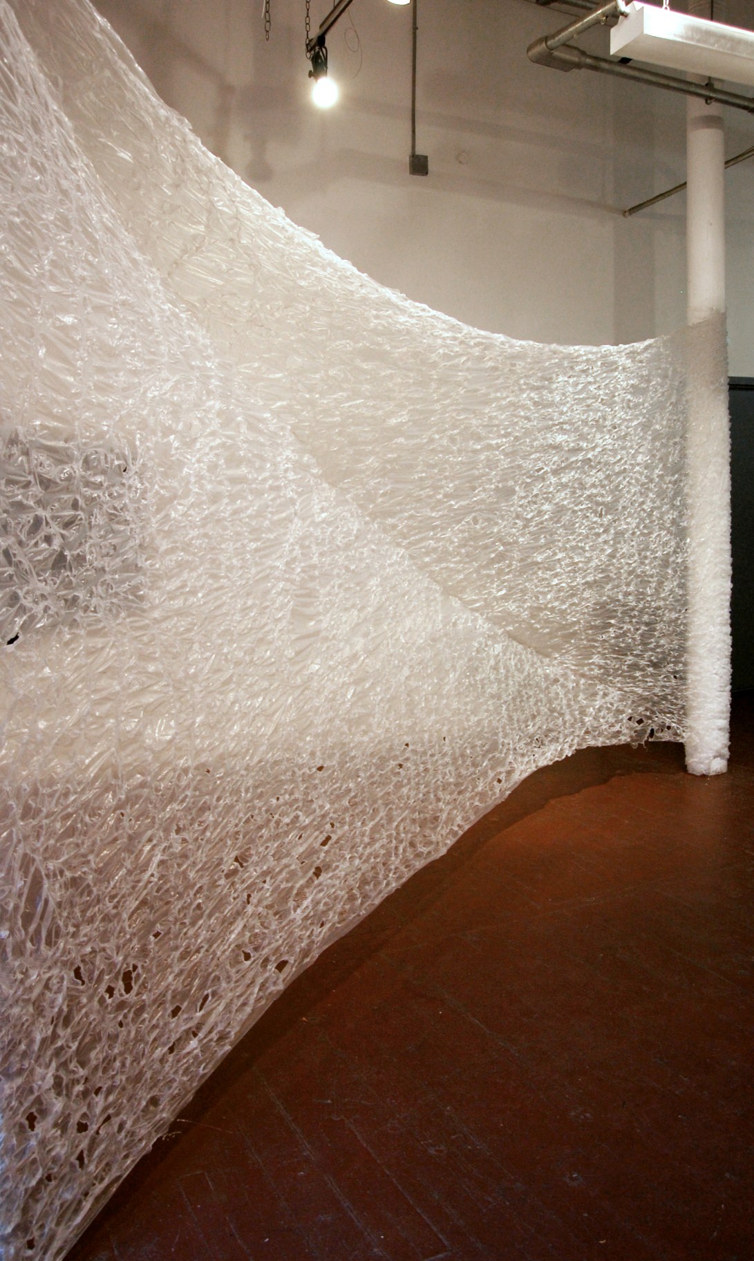 Entangled in Emergence, Plastic Sheet, Black Enamel, String, Nails, Installation
